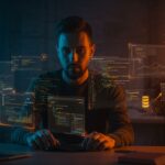 Ingeniero de confiabilidad en startup YC trabajando en infraestructura AI con Python, Kubernetes y PostgreSQL en ambiente tecnológico naranja y negro.