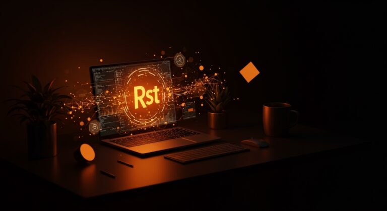 Asistente IA local en Rust con memoria persistente y privacidad total, representado por hologramas de datos seguros y símbolos de programación en un entorno tecnológico futurista.