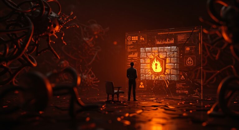 Fundador fintech frente a firewall vulnerable en ataque ransomware, destacando fallas de seguridad informática.