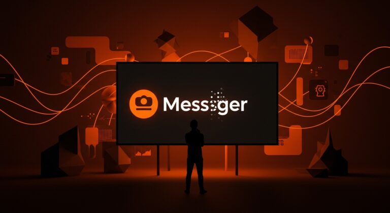 Cierre del sitio web Messenger de Meta representado por un emprendedor reflexionando sobre estrategia y consolidación tecnológica en plataformas digitales.