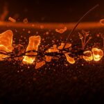 Microplásticos liberados por tejidos sintéticos afectando la salud cutánea, ilustración conceptual para moda sostenible en el ecosistema startup.