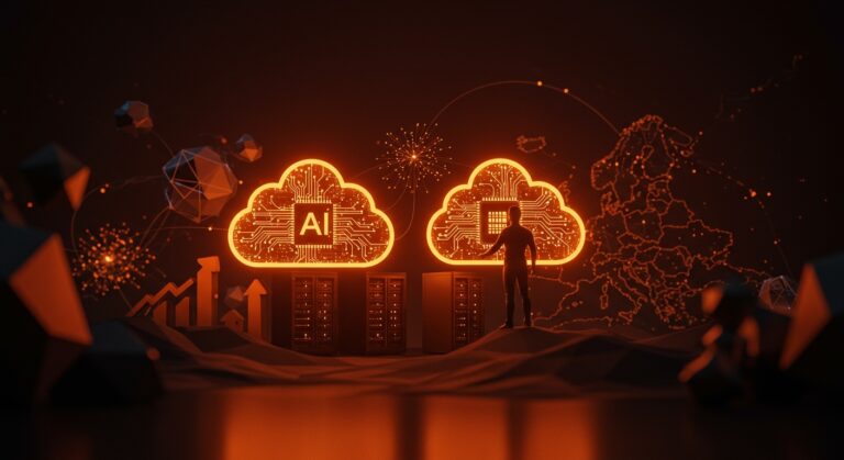 Integración de infraestructura cloud de Mistral AI tras la adquisición de Koyeb, simbolizando la expansión tecnológica en el ecosistema startup europeo.