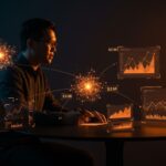 Fundador de startup de IA Modal Labs negociando una ronda de inversión de 2.5 mil millones liderada por General Catalyst con elementos visuales de IA y financiación.