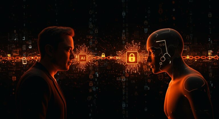 Confrontación visual entre Elon Musk y OpenAI destacando la controversia sobre seguridad en modelos de IA generativa.