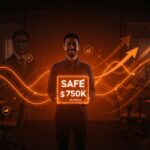 Fundador de startup confiado sosteniendo un contrato SAFE de 750 mil dólares representando financiamiento bajo dilución y alternativas a aceleradoras tradicionales.