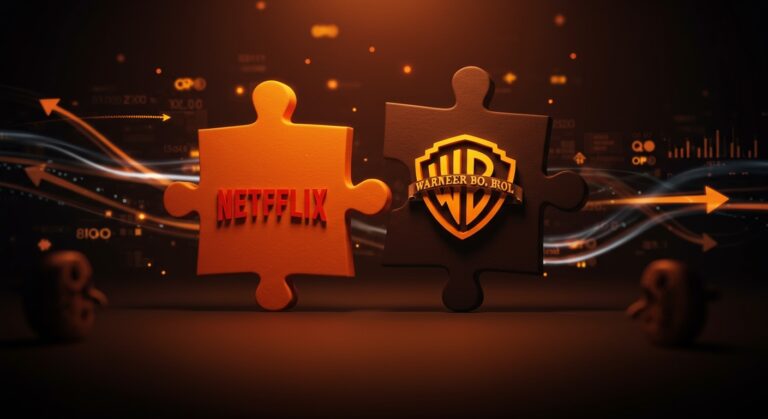Cancelación de adquisición corporativa entre Netflix y Warner Bros en el mercado de streaming, representación visual estratégica.
