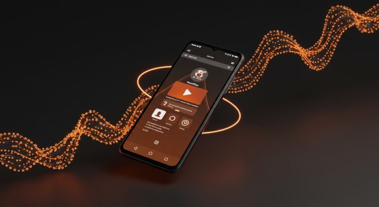 Interfaz de NewPipe en smartphone Android mostrando reproducción de video sin anuncios, simbolizando privacidad digital y aplicación open source.