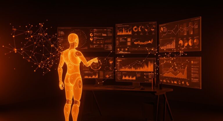 Agente de IA interactuando con datos web en tiempo real para automatización y crecimiento de startups tecnológicas.