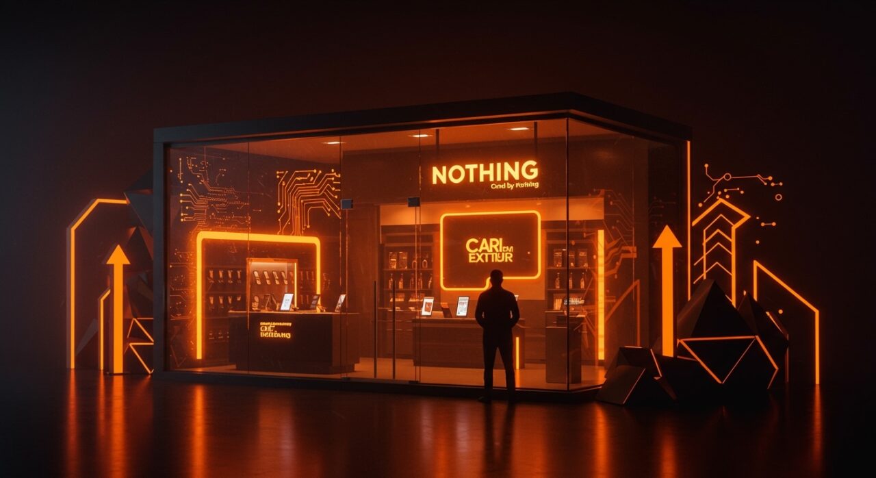 Primera tienda física de Nothing en India con Carl Pei, simbolizando la estrategia omnicanal y expansión en el mercado tecnológico indio.