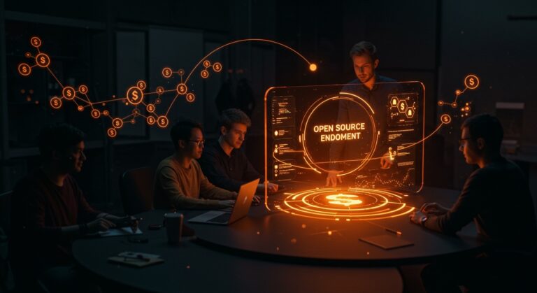 Programadores y venture capital colaborando en el financiamiento sustentable de proyectos open source mediante un endowment digital.