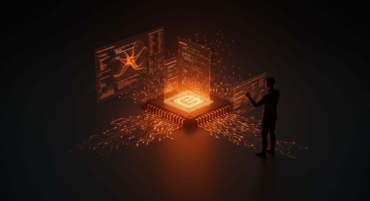 OpenAI Codex con chip dedicado visualizado en entorno futurista, representando la revolución en codificación automática para startups tecnológicas.