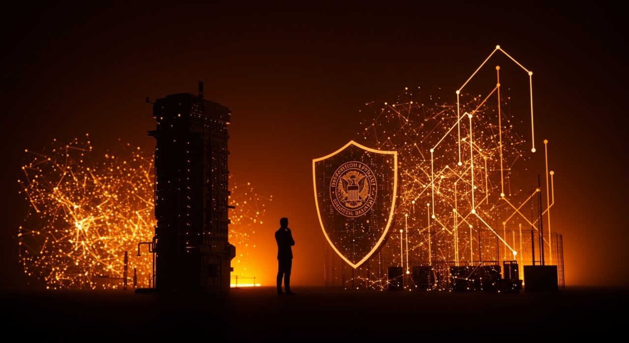 Colaboración OpenAI y Defensa representando ética y regulación en IA aplicada a la seguridad y tecnología.