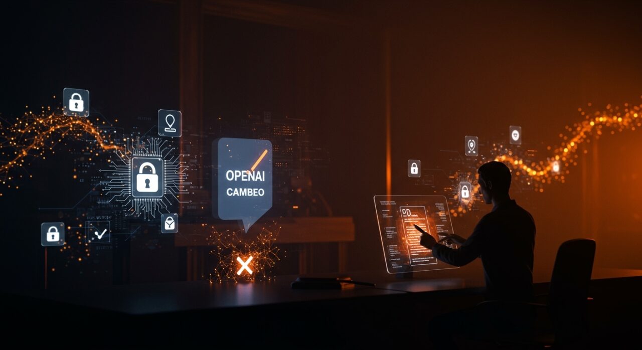 Conflicto legal de OpenAI sobre la marca Cameo con metáforas visuales de propiedad intelectual y startups tecnológicas en Ecosistema Startup.