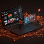 Integración de inteligencia artificial de OpenAI en JioHotstar con ChatGPT transformando la experiencia de streaming y búsqueda, ilustrado con un holograma de chatbot en una interfaz digital.