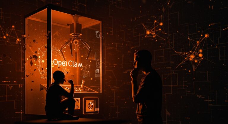 Expertos en inteligencia artificial evaluando críticamente la herramienta OpenClaw en un entorno digital innovador con estética de ecosistema startup.