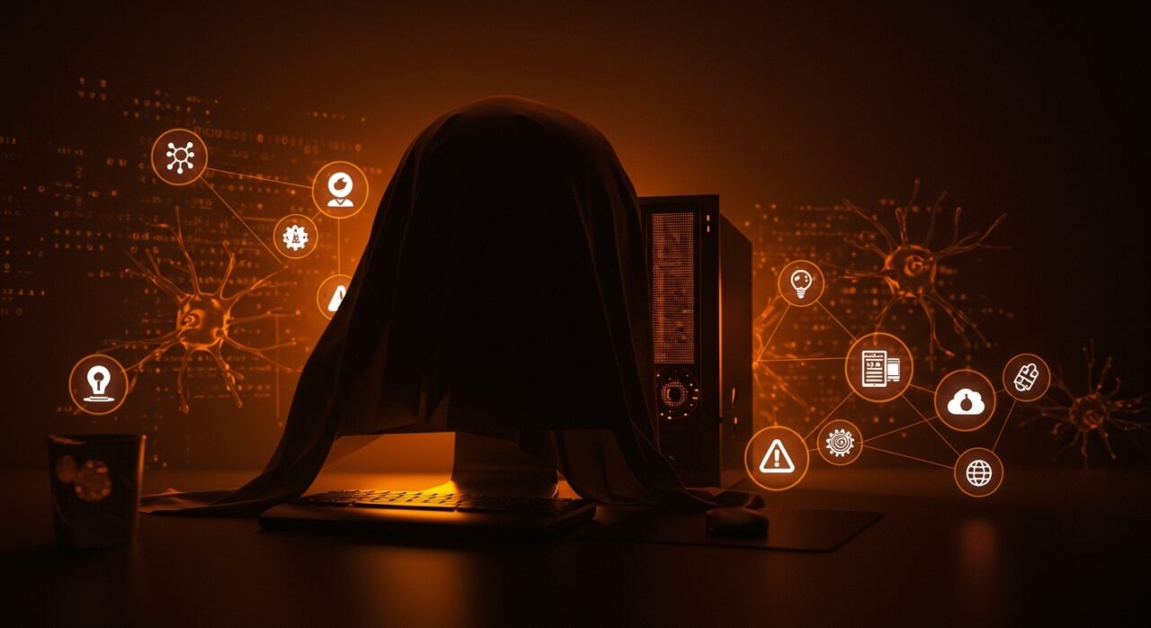 Ilustración conceptual de riesgos de seguridad al ejecutar OpenClaw en máquina principal y la implementación segura de agentes IA autohospedados con Docker y cloud para startups.