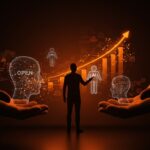 Líder interactuando con agentes de inteligencia artificial abierta, representando la democratización y comunidad en IA con OpenClaw y OpenAI.