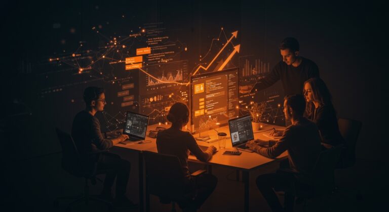 Equipo de startup colaborando en plataforma open source auto hospedada, alternativa a Slack para comunicación interna y crecimiento SAAS.