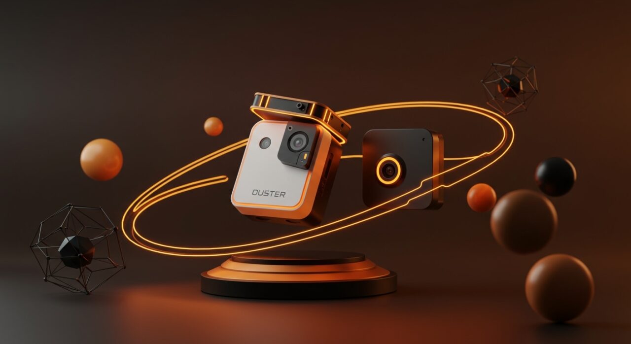 Sensor unificado de lidar y visión para IA mostrando la consolidación tecnológica de Ouster y StereoLabs en automatización física.
