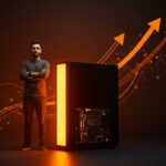 Fundador de startup de hardware posando con prototipo, mostrando financiación estratégica y producto validado en ronda Serie C.