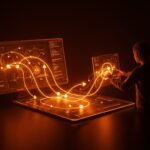Visualización de pathfinding recursivo mostrando patrones algorítmicos para automatización en desarrollo de software con paleta Ecosistema Startup.
