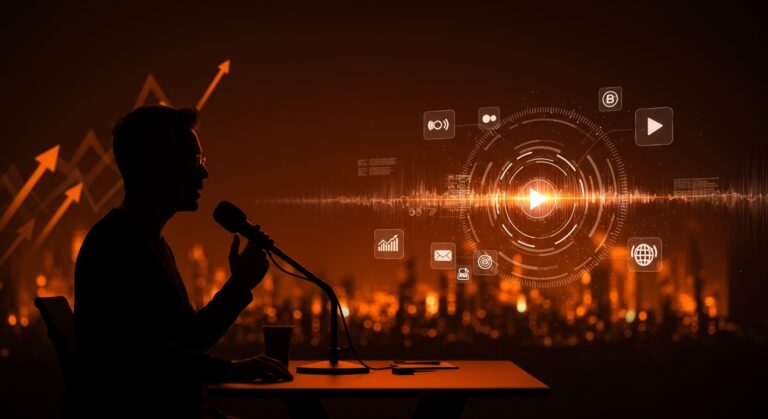 Podcast superando a la radio tradicional en consumo de medios, ilustrando tendencias y oportunidades para startups en 2026.