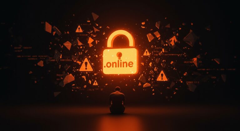 Founder de startup tech enfrentando bloqueo de dominio .online, destacando gestión de dominios y riesgos en infraestructura digital.