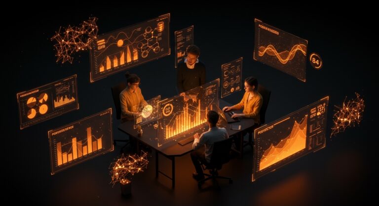 Visualización futurista de startup usando PostgreSQL con IA aplicada y extensiones pgvector y TimescaleDB para simplificar infraestructura y acelerar desarrollo tecnológico en 2026.