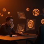 Fundador tecnológico en entorno futurista analizando kernels genéricos y la política de prohibición de IA generativa en postmarketOS, ilustrando gobernanza y desarrollo open source.