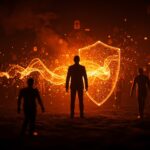Riesgos de privacidad de datos y violencia contra funcionarios públicos, ilustración conceptual sobre protección digital y legislación.