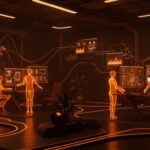 Visualización futurista de microagentes colaborando en tiempo real con IA aplicada en retailtech para gestionar contexto granular y automatización e-commerce.