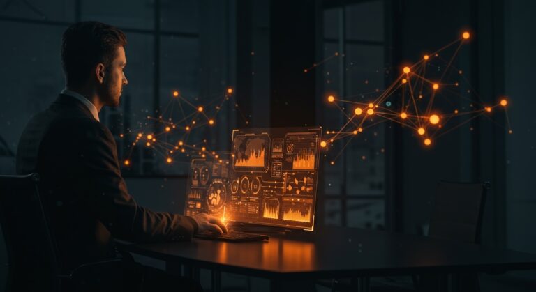 Infraestructura crítica de retrieval augmented generation en empresas mostrando gobernanza y escalabilidad de IA con visuales de datos y automatización.