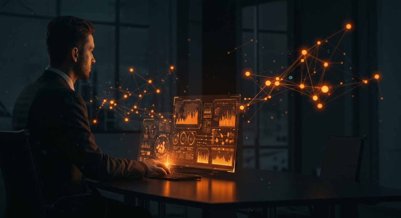 Infraestructura crítica de retrieval augmented generation en empresas mostrando gobernanza y escalabilidad de IA con visuales de datos y automatización.