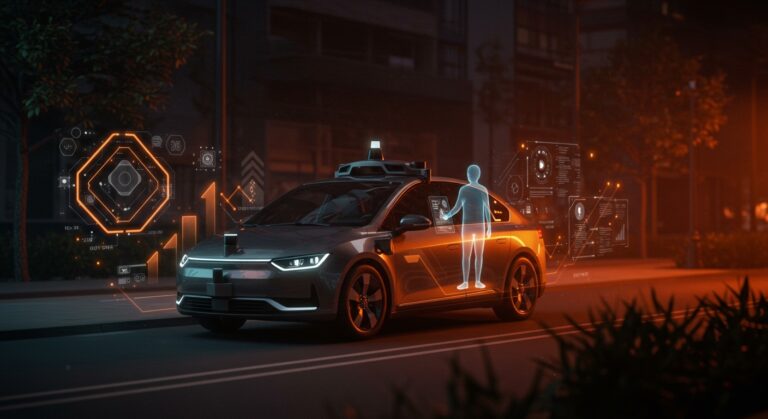 Vehículo autónomo de Waymo con asistencia remota humana, ilustrando inteligencia artificial y escalabilidad tecnológica en movilidad autónoma.