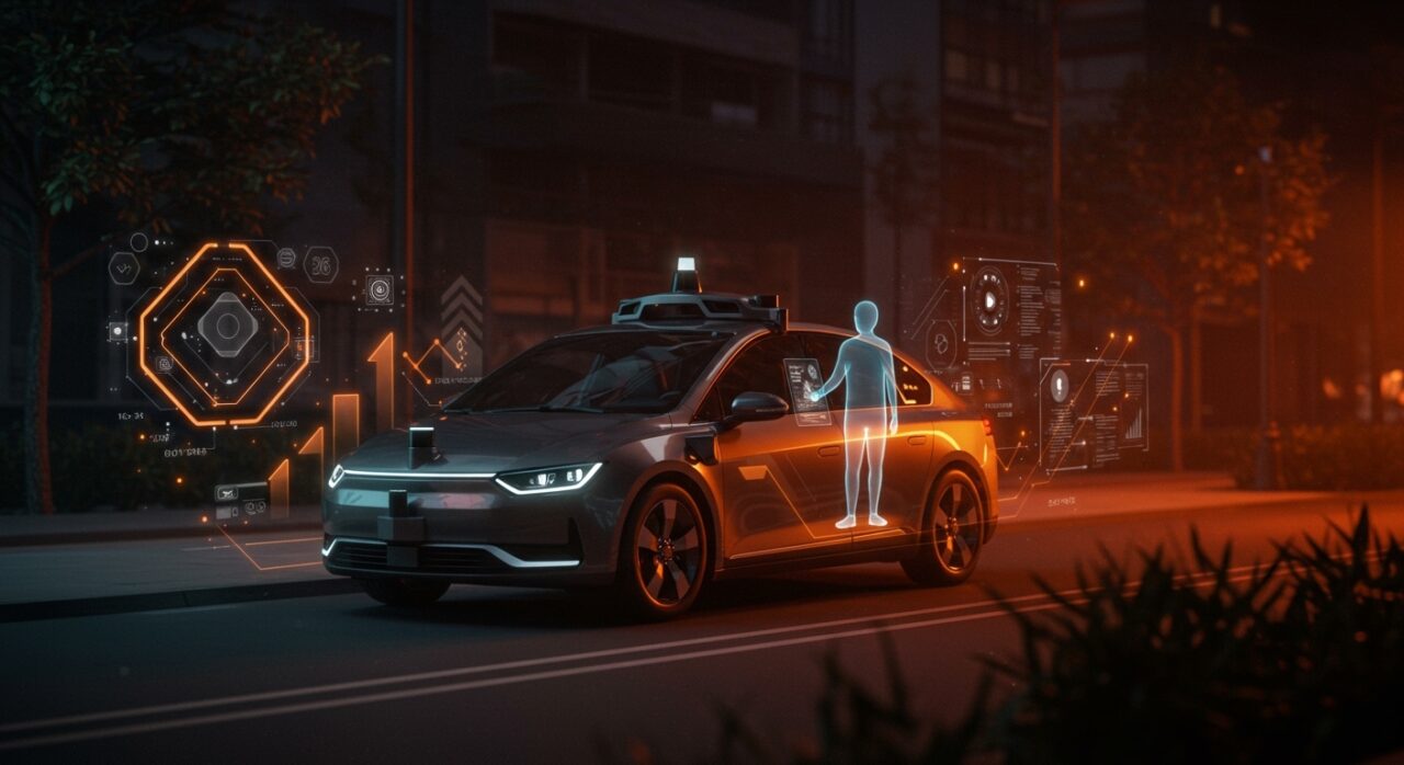 Vehículo autónomo de Waymo con asistencia remota humana, ilustrando inteligencia artificial y escalabilidad tecnológica en movilidad autónoma.