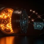 Reserva de minerales críticos y electrificación global representada con un vault futurista y tecnologías de startups en vehículos eléctricos.