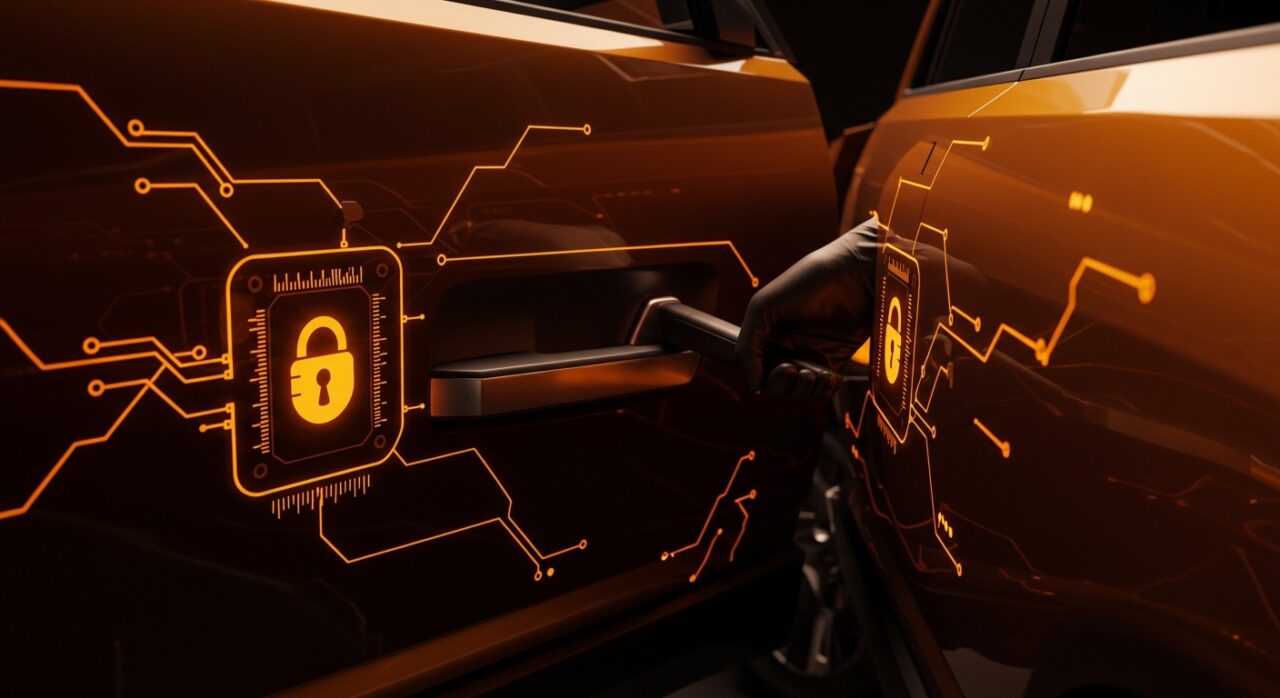 Detalle del manual door release del Rivian R2, destacando innovación en seguridad y movilidad eléctrica en vehículos eléctricos.