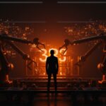 Robert Playter CEO de Boston Dynamics representado en entorno futurista de robótica e innovación tecnológica durante su transición empresarial.