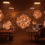 Desarrolladores de startups creando contenido 4D en Roblox con IA generativa para gaming y metaverso innovador.