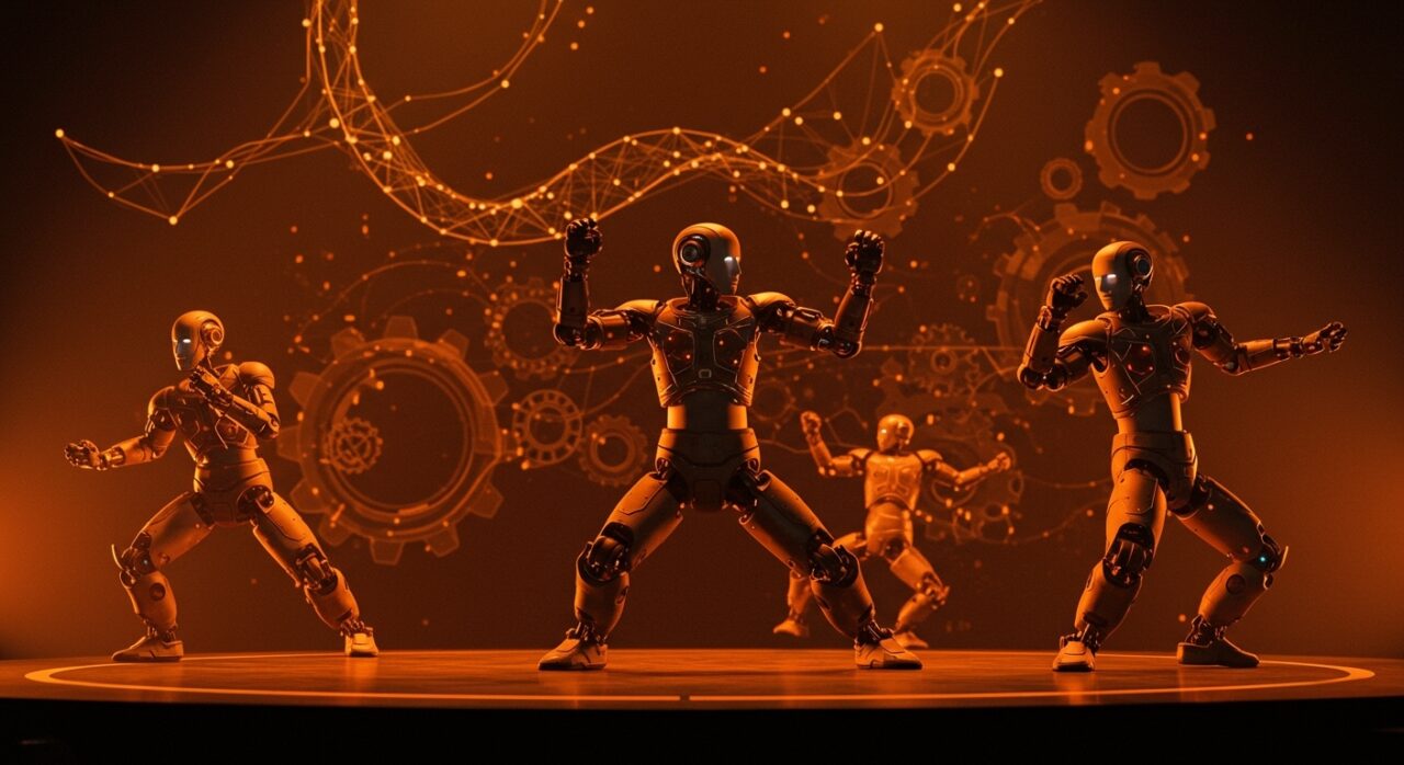 Robots humanoides ejecutando kung fu en gala tecnológica de China 2026, simbolizando innovación en inteligencia artificial y robótica avanzada.