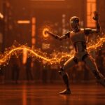 Robot humanoide de Unitree ejecutando Kung Fu con elementos visuales de inteligencia artificial e inversión en robótica.