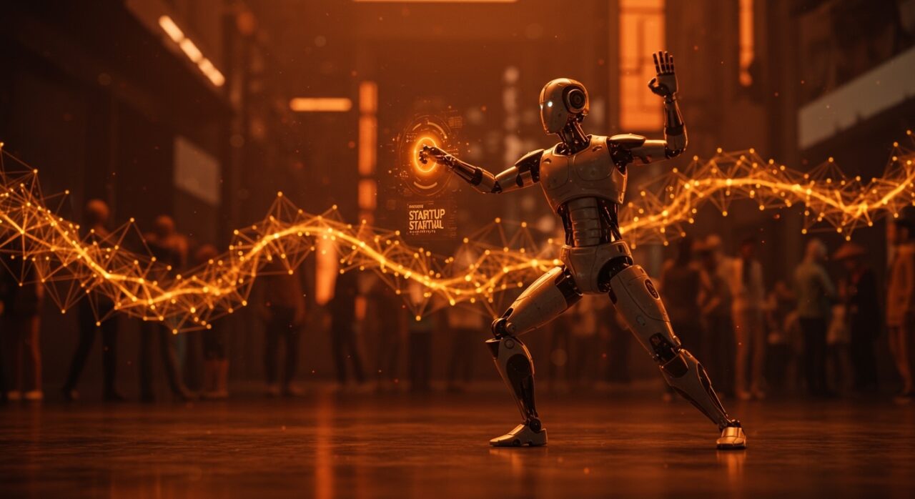 Robot humanoide de Unitree ejecutando Kung Fu con elementos visuales de inteligencia artificial e inversión en robótica.