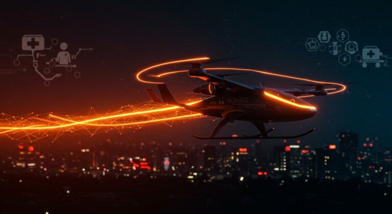Vuelo inaugural público de Romeo, aeronave eléctrica híbrida eVTOL para transporte médico y logística militar, innovación de ERC System.