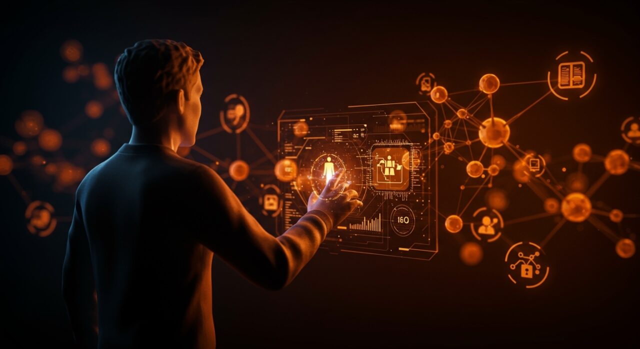 Fundador de startup interactuando con agentes AI que transforman modelos SaaS y la automatización en el software.