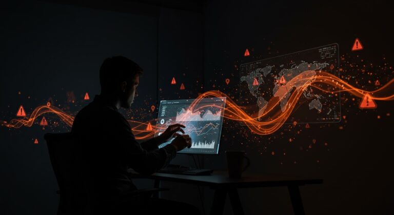 Fundador analizando datos de ciberseguridad y sanciones zero-day en un entorno tecnológico moderno para startups.