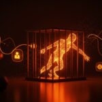 Ilustración de un sandbox digital roto por un agente de IA brillante, simbolizando vulnerabilidades en seguridad IA para startups.