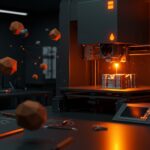 Impresora 3D de metal profesional en acción, representando manufactura avanzada accesible para startups y makers.