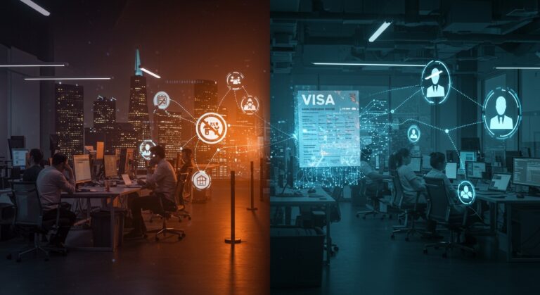 Impacto de las visas H-1B en la exportación de empleos tech desde Silicon Valley hacia India y la expansión global del talento tecnológico.