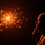 Fundador de Silicon Valley frente a una red neuronal holográfica que simboliza la inteligencia artificial y los desafíos morales en la cultura emprendedora.