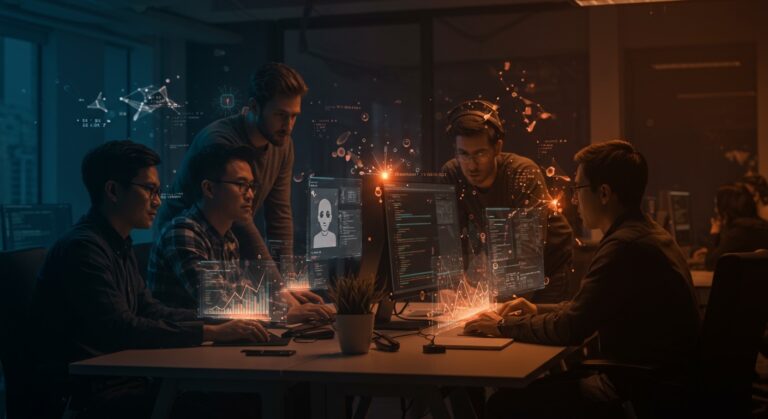 Ingenieros de software colaborando en una startup de Y Combinator en San Francisco, trabajando en agentes de IA con apoyo de visa y equity competitivo.